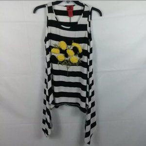 V CRISTINA STRIPED SLEEVELESS FLORAL APPLIQUE TOP